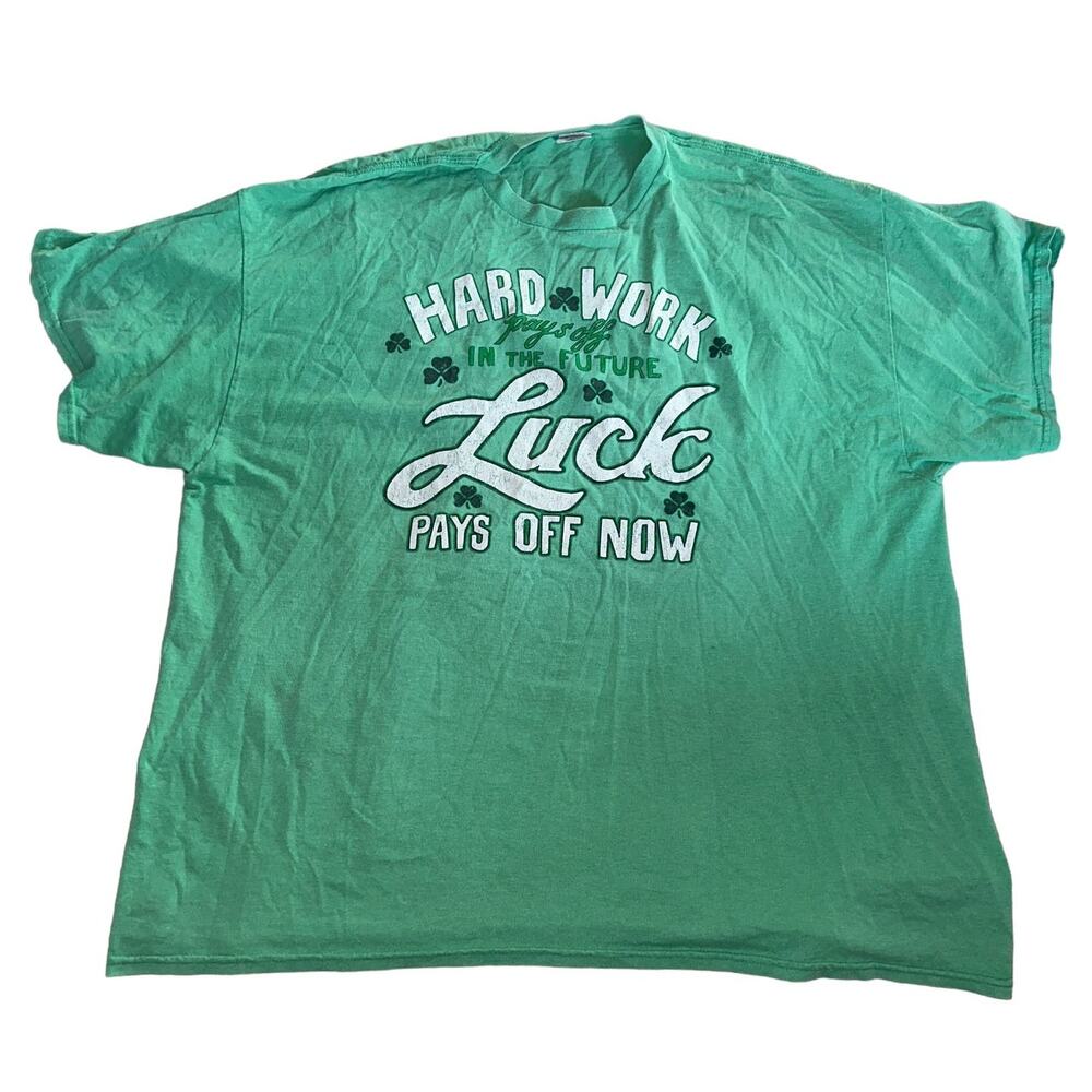 Vintage Sz 2XL St. Patrick's Day Shamrock Lucky Green Print Short Sleeve T-Shirt